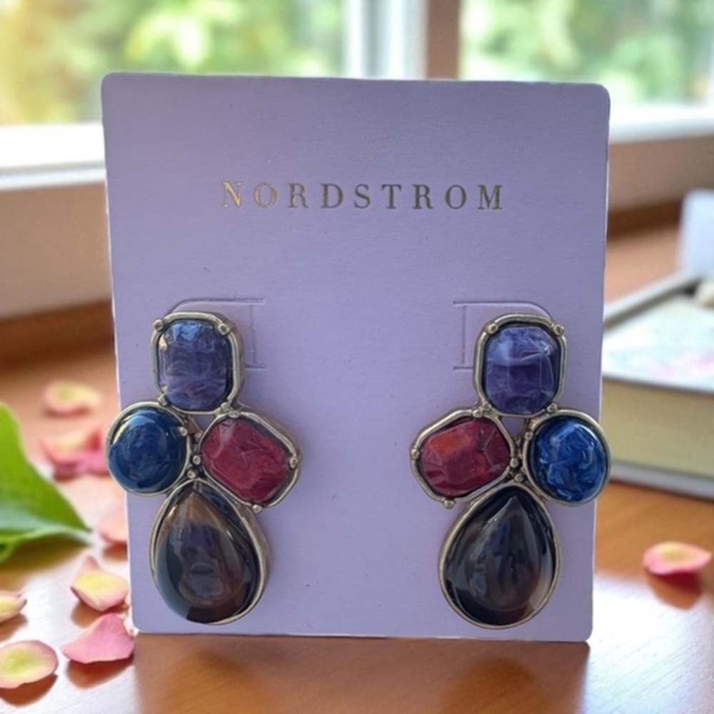 Nordstrom Gemstone Cluster Bezel Set Metal Setting Beaded Earrings